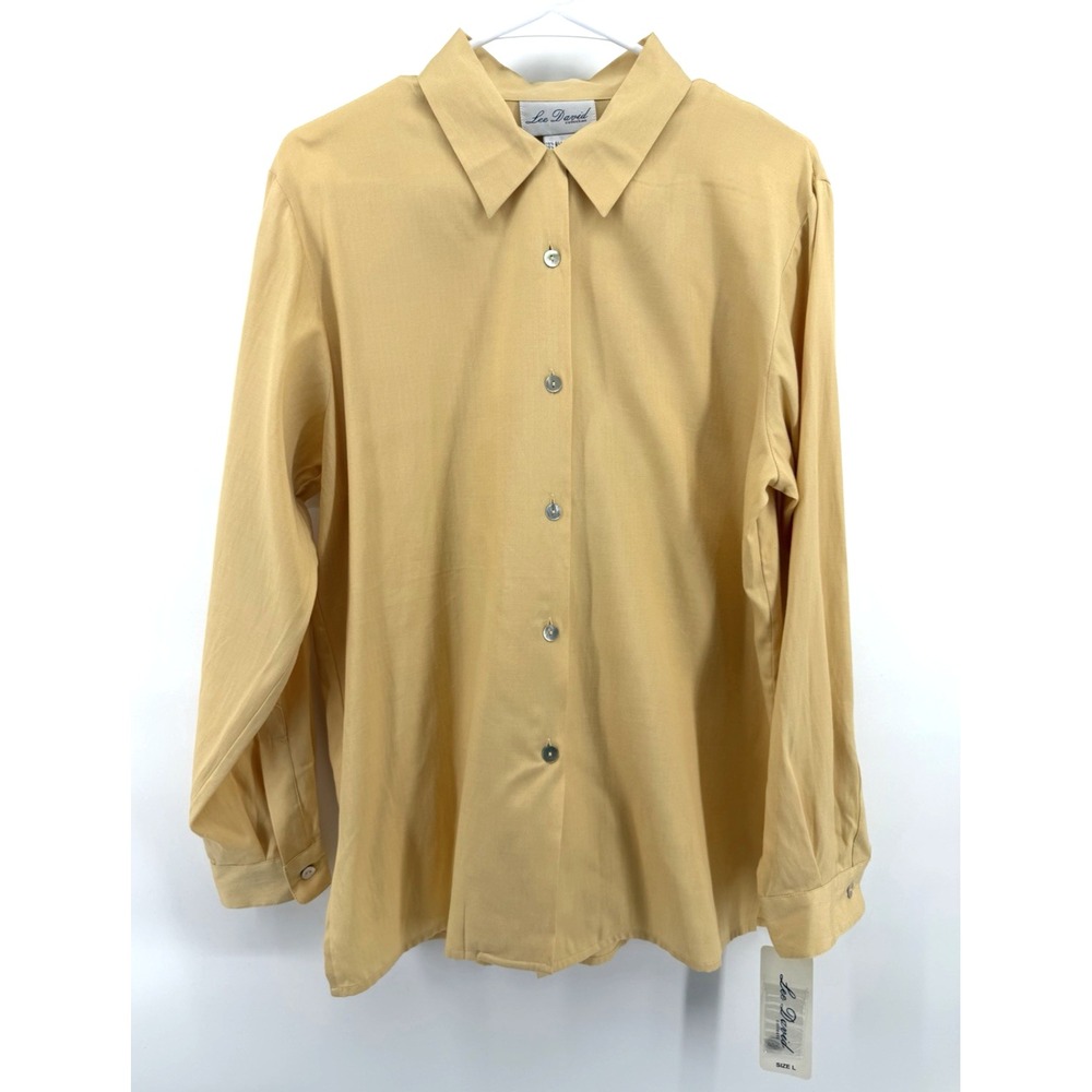 Lee David Yellow Silk Cotton Shirt Button Quiet Luxury Old Money Women L New Tag
